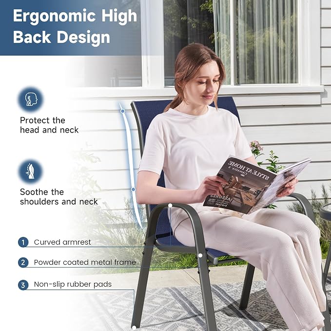 Amopatio Patio Chairs Set of 8, Outdoor Stackable Dining Chairs - Image 6