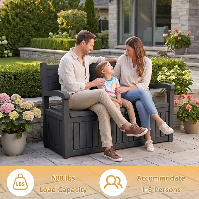 Garden Bench, Outdoor Storage Bench, Resin Patio Furniture Seating | - Image 7