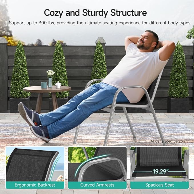 Patio Chairs Set of 2, All Weather Outdoor Dining Chairs | Stackable Dining - Image 7