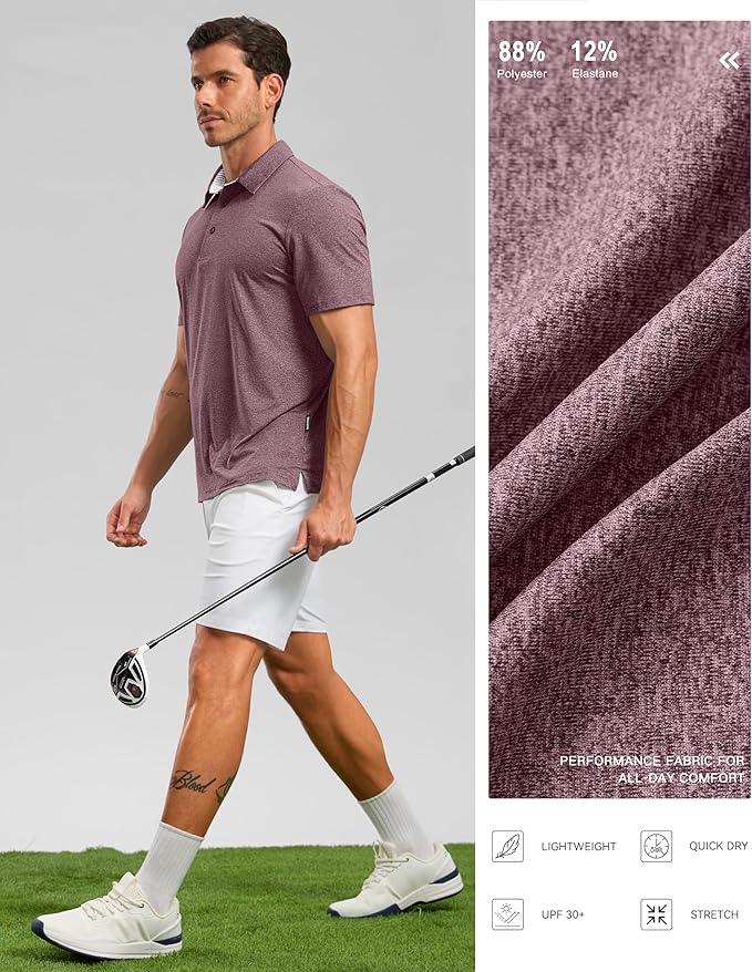 Golf Shirts Heather Polo Short Sleeve Dry Fit Lightweight Moisture Wicking Collared Shirts Casual Athletic Business