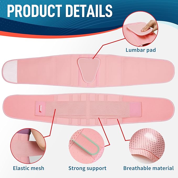 FEATOL Back Brace for Lower Back Pain, Breathable Back Support Belt for Women & Men with Lumbar Pad, Lumbar Support Belt for Heavy Lifting & Work, Pink, 4XL (Circumference:63-68")