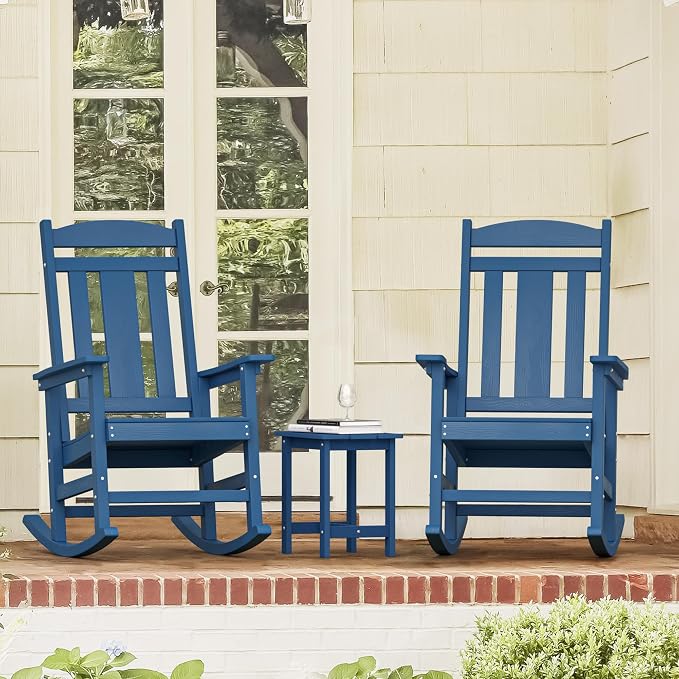 LUE BONA Outdoor Rocking Chairs Set, HDPS Poly Porch Rockers - Image 2