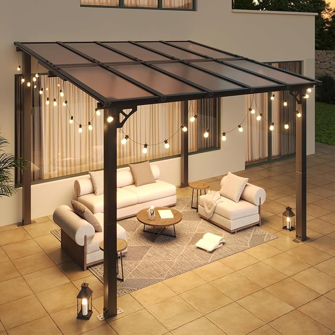 Aoxun 8’x10’ Gazebo with Light, Gazebo Pergola with Sloped Roof, Wall Mounted - Image 2