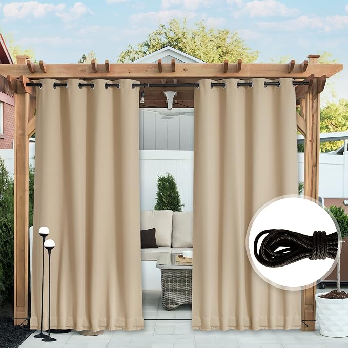 NICETOWN Outdoor Curtains Waterproof Fixed Bottom W52xL95 Biscotti Beige | - Image 7