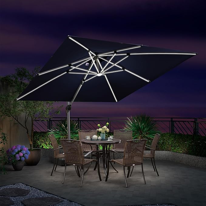 PURPLE LEAF Patio Umbrella 11'X11' Double Top Solar LED Light, Support to by PURPLELEAF