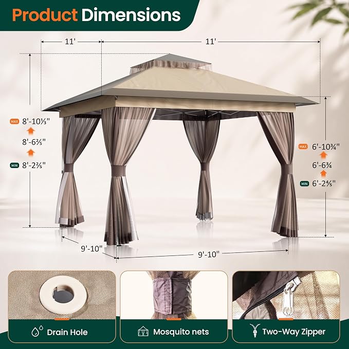 Pop Up Gazebo 11'x11' Canopy Tent, Outdoor Gazebo - Image 3