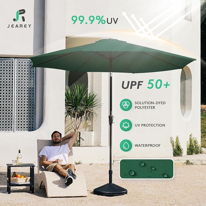 JEAREY 10 ft Outdoor Patio Umbrella w/Tilt and Crank, Dark Green | 8 Sturdy - Image 3