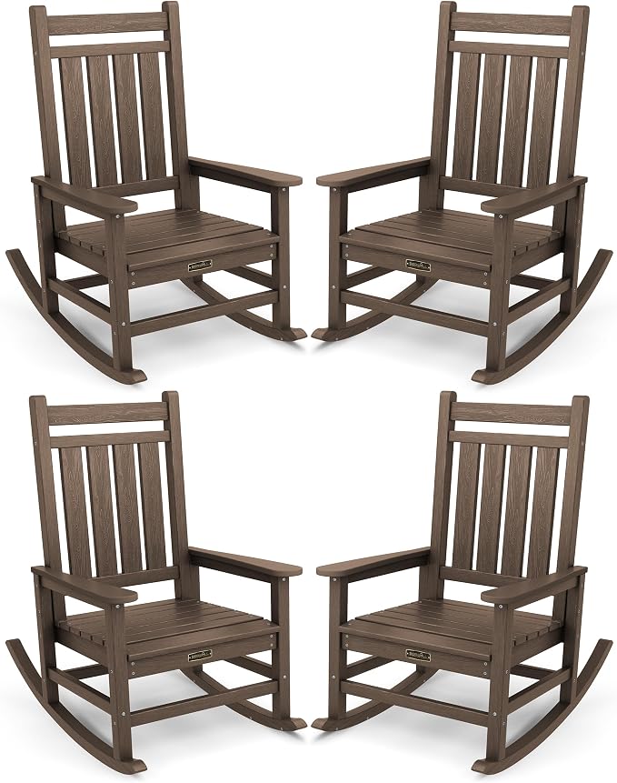 SERWALL Outdoor Rocking Chair Set of 4, HDPE Rocker by SERWALL