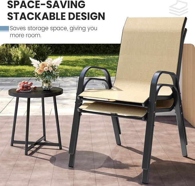Patio Dining Chairs Set of 4, Stackable Dining Chairs, Breathable Fabric - Image 7