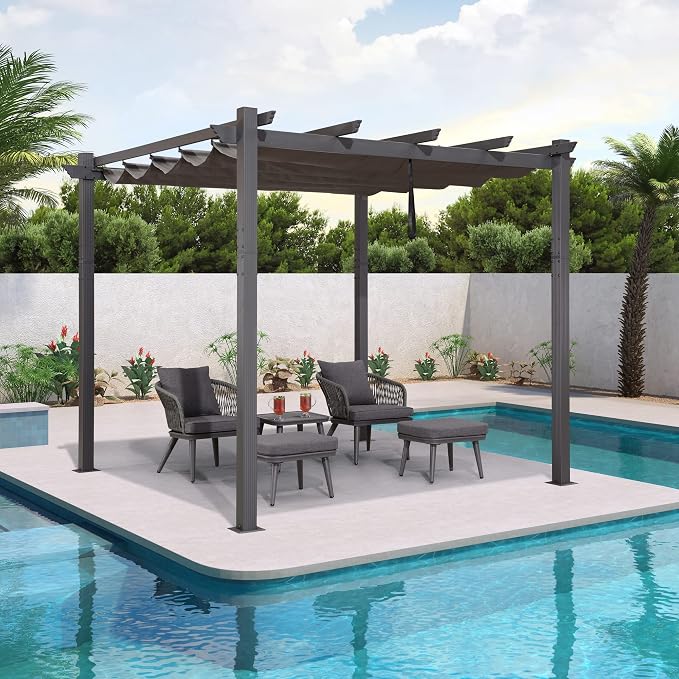 PURPLE LEAF Outdoor Pergola 10' X 10' Retractable Canopy Aluminum, Custom Shade - Image 2