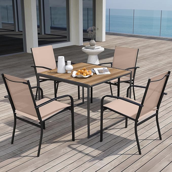 Giantex Stackable Patio Chairs Set of 4, All Weather Outdoor Dining Chairs - Image 2