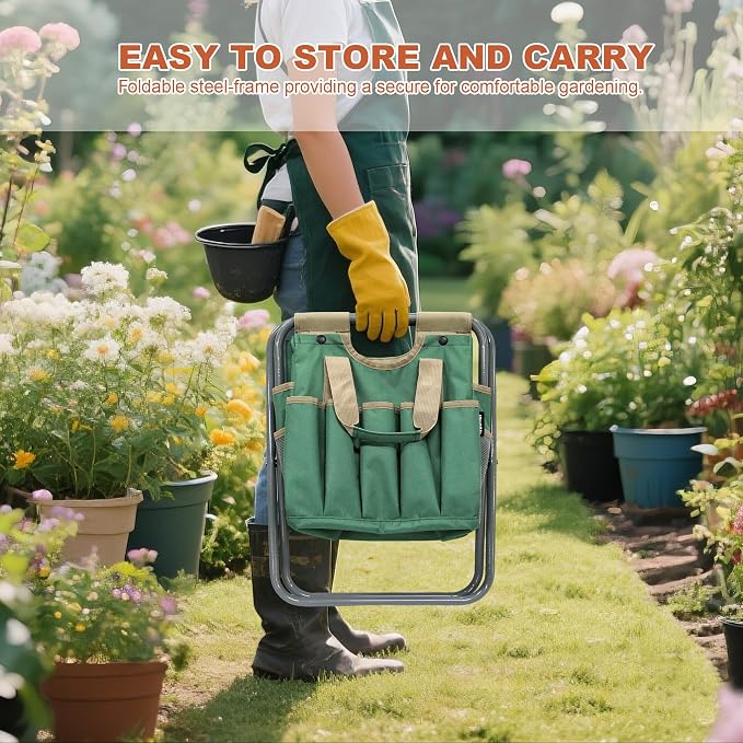 Folding Gardening Stool with Detachable Storage Tote Bag, Gardening Tools Set - Image 6