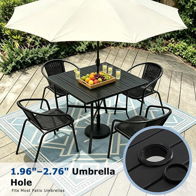 5 Piece Patio Dining Set with Black Outdoor Metal Table & 4 Hand-Woven PE - Image 4