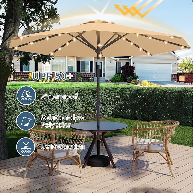 9FT Patio Umbrella with Solar Lights, Outdoor Market Umbrella with Tilt and - Image 6