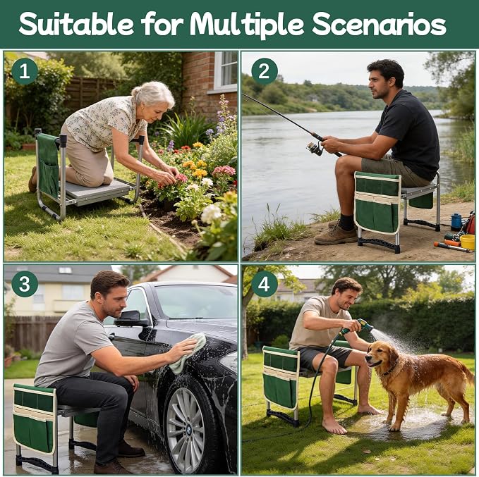 Garden Kneeler and Seat with 11.5" Wide Pad, Foldable Garden Stool with 2 Tool - Image 6