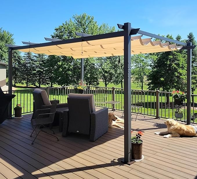 PURPLE LEAF Outdoor Pergola 12' X 16' Retractable Canopy Aluminum, Custom Shade by PURPLELEAF