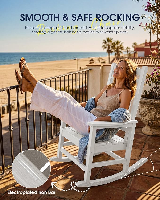 Oversized Outdoor Rocking Chairs Set of 4, HDPE Porch Rocker - Image 9
