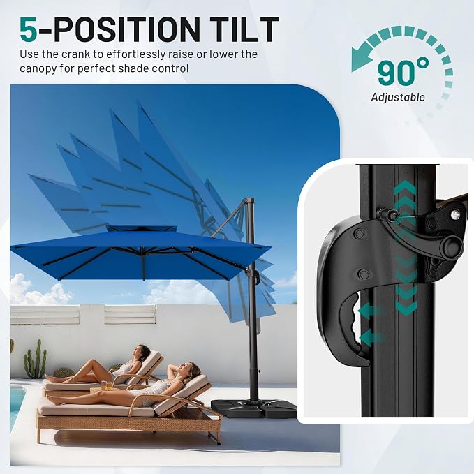 12×12 FT Double-Top Cantilever Patio Umbrella, Royal Blue | Square Offset - Image 2