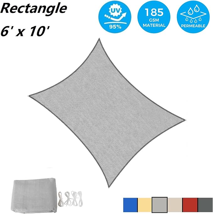 AsterOutdoor Sun Shade Sail Rectangle 6' x 10' UV Block Canopy - Image 2