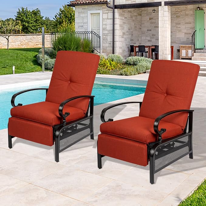 Incbruce Outdoor Lounge Chair Set of 2 Patio Furniture Adjustable Recliner - Image 2