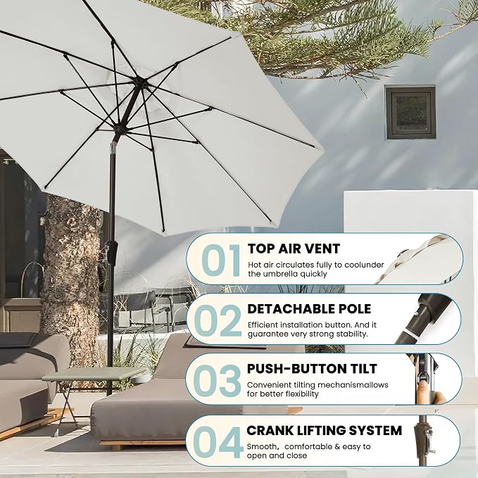 9 FT Patio Umbrella Outdoor patio deck umbrella White | Large UPF50+ - Image 6