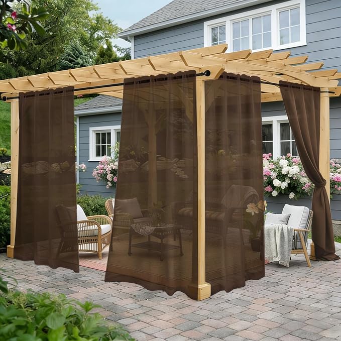 Outdoor Sheer Curtains for Patio Waterproof, 2 Panels Rod Pocket Indoor/Outdoor by Awnmeow