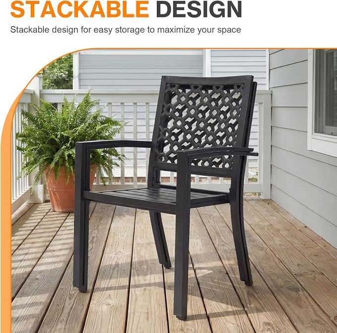 Patio Dining Chairs Set of 2, Stackable Metal High Back Chairs Set - Image 5