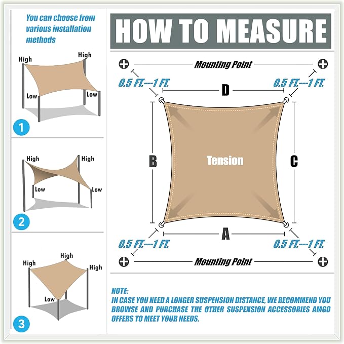Amgo Custom Size 9' x 12' Brown Rectangle Square Sun Shade Sail UPF50+ - Image 6