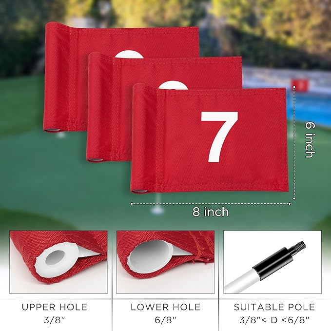 KINGTOP Numbered Golf Flag All 8x6 Inch – Upgraded Dual-Layer 420D Nylon, Double Sided Printing, Tube Inserted – Mini Practice Putting Green Flags for Yard