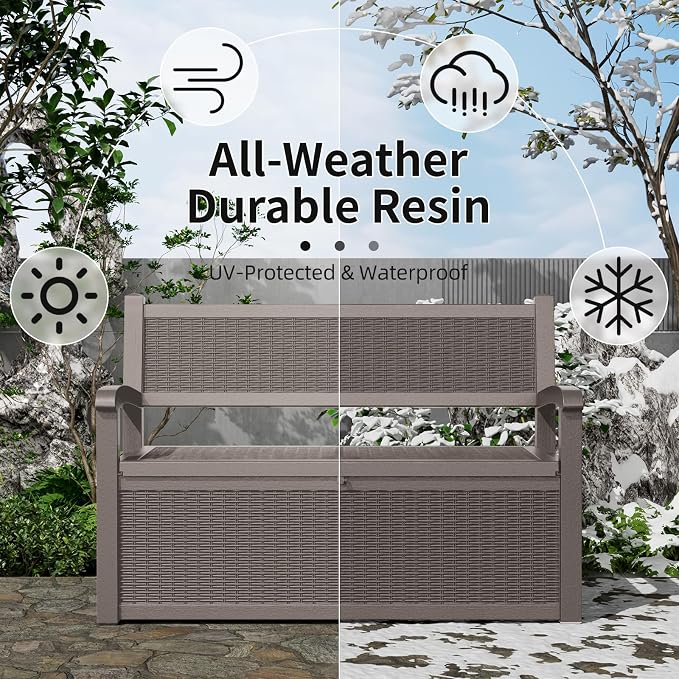 80 Gallon Storage Bench Deck Box Resin Patio Furniture - Image 4