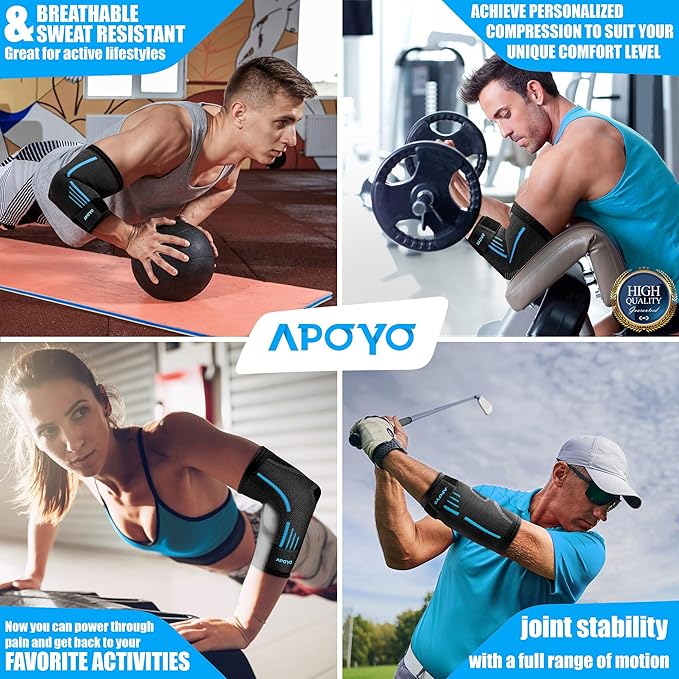 APOYO Elbow Brace for Tendonitis and Tennis Elbow, (Pair) Compression Sleeve for Arthritis, Workouts, Reduce Joint Pain During Fitness Activity (Medium)