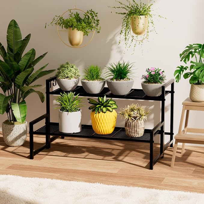 2-Tier Metal Plant Stand, Stackable Heavy Duty Flower Rack | 2-tier tall design - Image 6