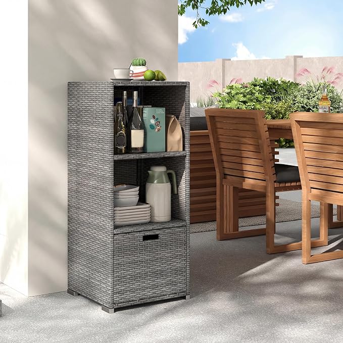 Tangkula Rattan Outdoor Storage Cabinet, Patiojoy Outdoor Wicker Cabinet - Image 2