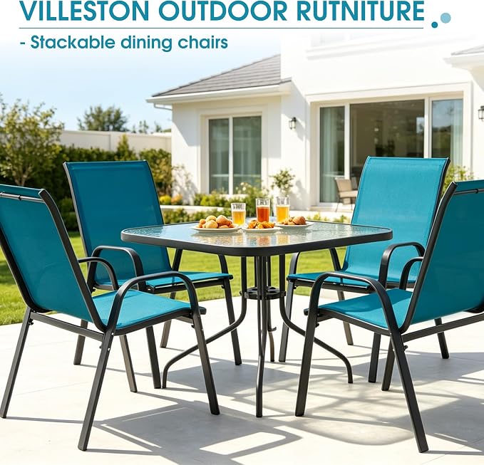 24.4" Wide Outdoor Patio Stackable Chairs Set of 4, Outside Furniture - Image 9