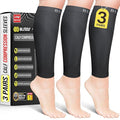 BLITZU 3 Pairs Calf Compression Sleeves for Men and Women. Footless Compression Socks & Leg Support for Running, Travel, Nursing, Fitness. Shin Splints Pain Relief & Reduce Swelling Black L-XL