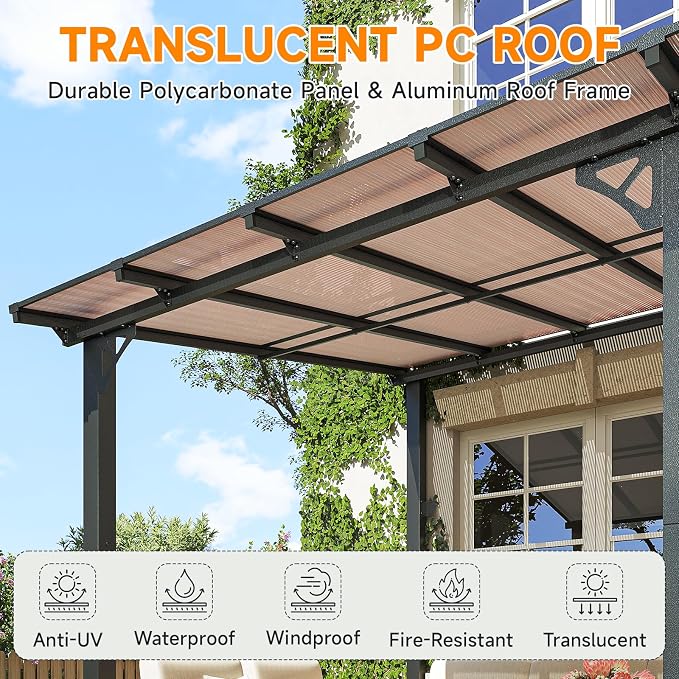 10x20FT Lean to Gazebo Pergola Patio Outdoor Pergolas Gazebos | Wall Mount - Image 5
