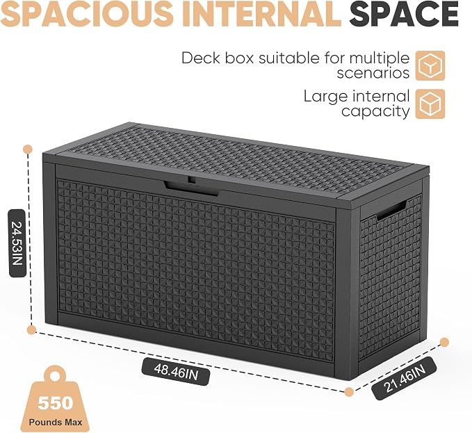 110 Gal Waterproof Outdoor Storage Box UV Resistant Deck Box | Extra-large - Image 3