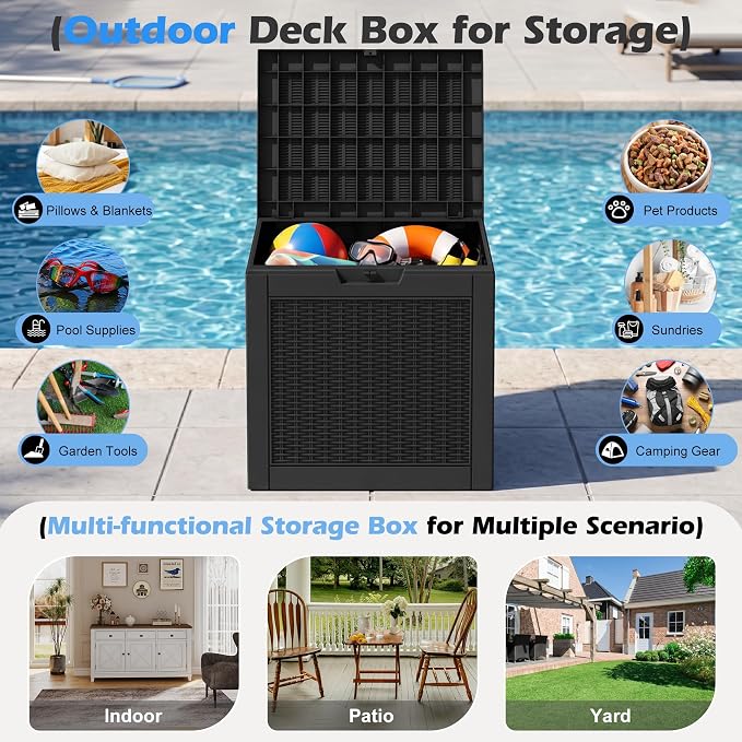 Outdoor Storage Box, 30 Gallon Resin Deck Boxes Outdoor Waterproof - Image 3