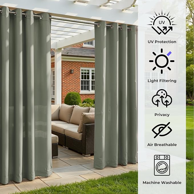Set of 6 Outdoor Curtains for Patio Waterproof, Breathable Grommet Panels for - Image 4
