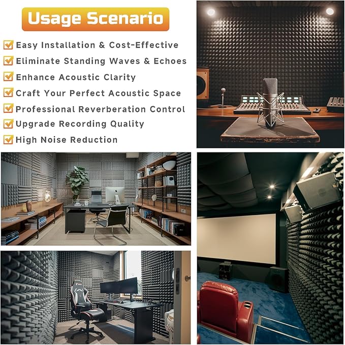 28 Pack Acoustic Foam Panels, 12 x 12 x 1 Inches Mirovant Designed Sound Proof Foam Panels for Walls Black Soundproofing Wedges Studio Foam Noise Absorbing