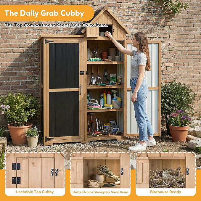 PetsCosset Outdoor Storage Cabinet Wood & Metal Garden Shed - Image 5