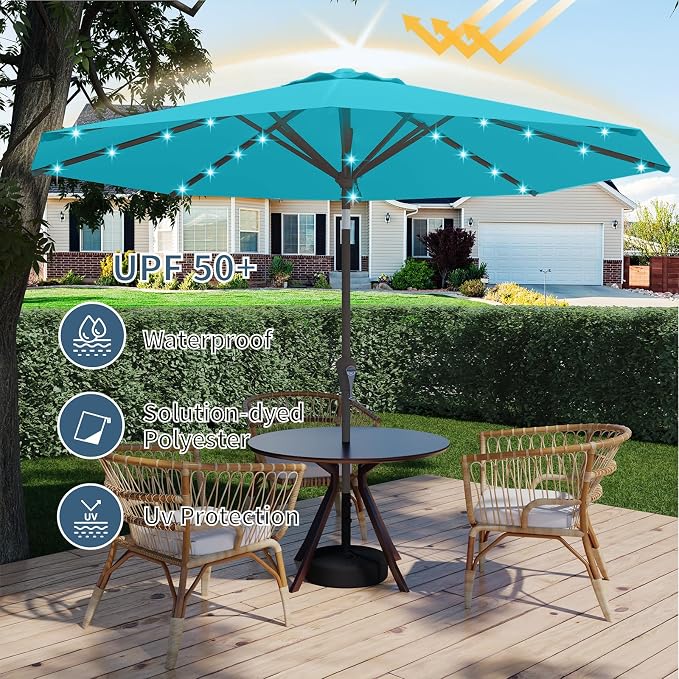 9FT Patio Umbrella with Solar Lights, Outdoor Market Umbrella with Tilt and - Image 5