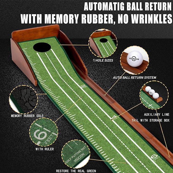 Putting Green Indoor,Golf Putting Mat with Auto Ball Return,Premium Crystal Velvet Surface, Practice Putting mat, Perfect Training Aid & Gift for Golf Lovers Christmas