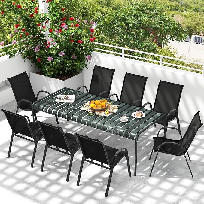 COSTWAY Patio Stackable Dining Chairs Set of 2 - Image 8
