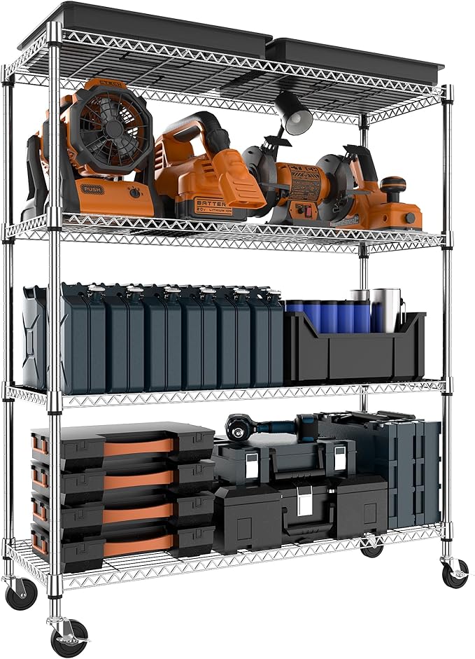 M MZG 4 Tiers Storage Shelves Load 1400LBS, Metal Shelving Wire Metal Shelving by MEIGAOPLASTICANDMETALHKCOLIMITED