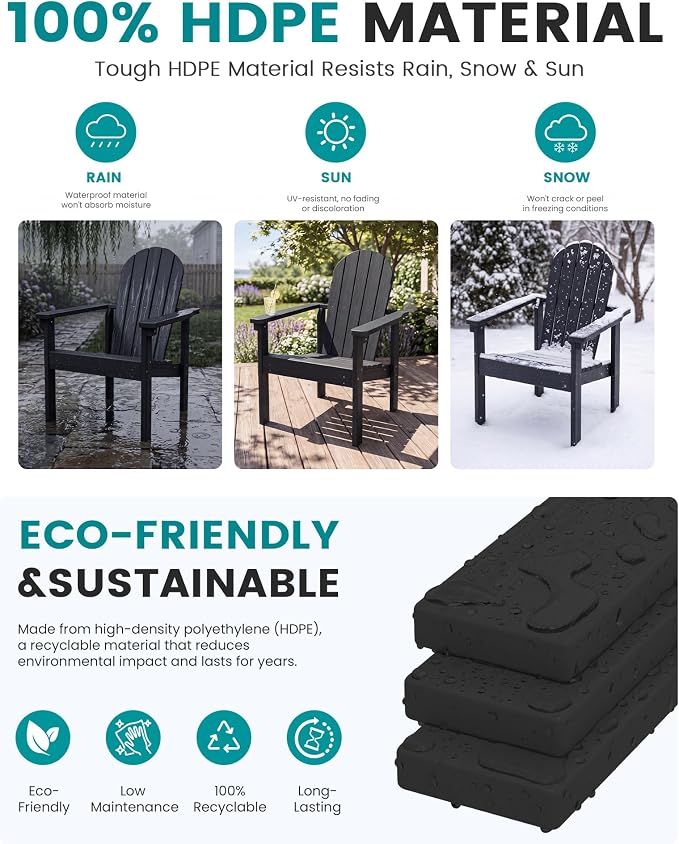 SERWALL HDPE Stackable Adirondack Chair, Space-Saving - Image 4