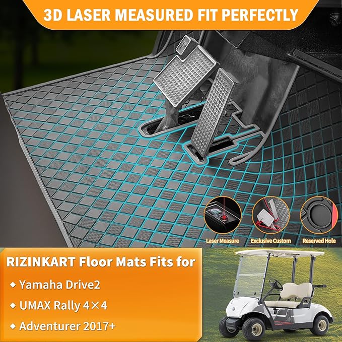 Golf Cart Floor Mat for Yamaha,Customize Non-Slip Full Coverage Liner Matt Replacement Fits to Yamaha G29/Drive, Drive2,Adventurer,QuieTech 2017+,Durable Easy to Clean