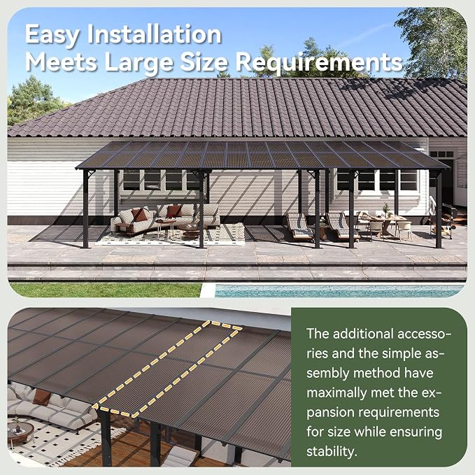 Aoxun 30’x10’ Gazebo with Aluminum Frame & Polycarbonate Panel, Outdoor Patio - Image 8