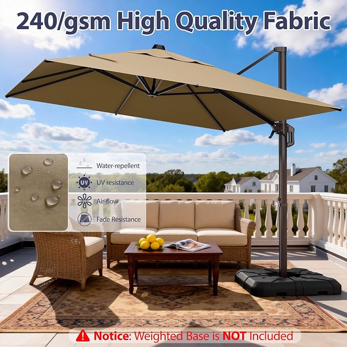 9' X 12' Cantilever Patio Umbrella Rectangle Outdoor Umbrella, 6-Level Tilt & - Image 5