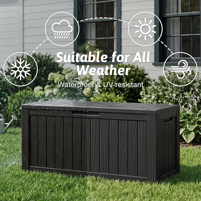 PatioZen 75 Gallon Resin Deck Box, Space-Saving Weatherproof Outdoor Storage Box - Image 4